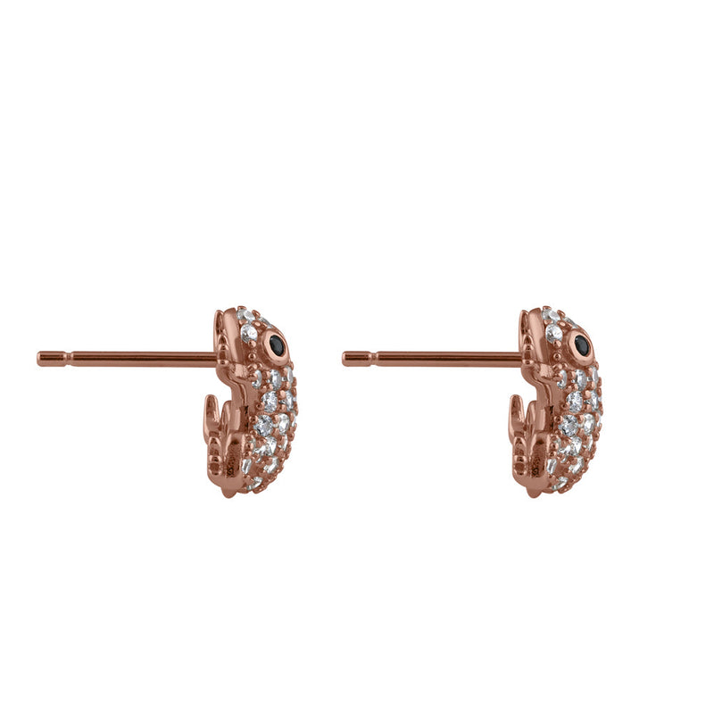 Sterling Silver Rose Gold Plated Frog CZ Earrings