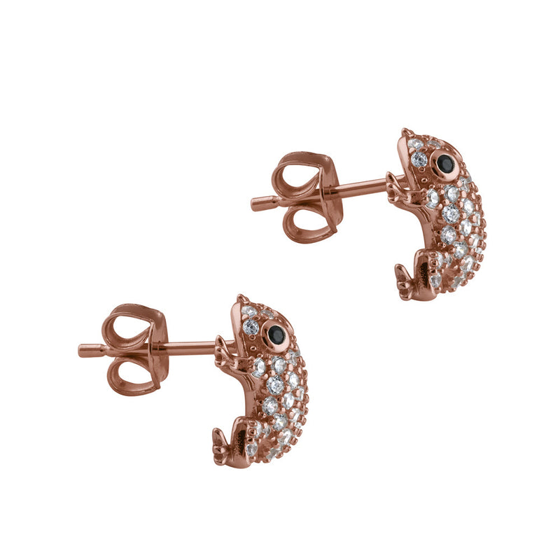 Sterling Silver Rose Gold Plated Frog CZ Earrings