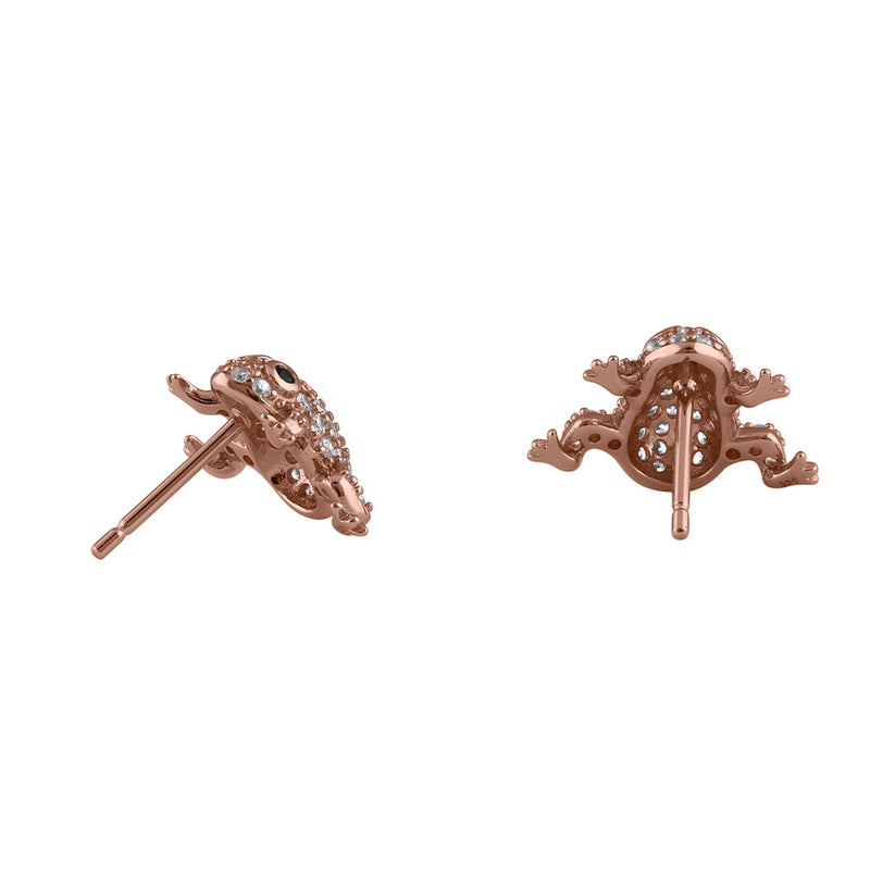 Sterling Silver Rose Gold Plated Frog CZ Earrings