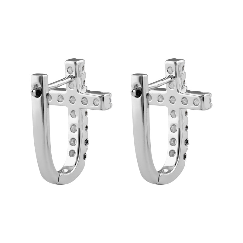 Sterling Silver Cross Hoop CZ Earrings