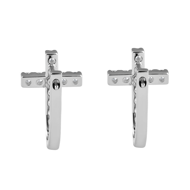 Sterling Silver Cross Hoop CZ Earrings