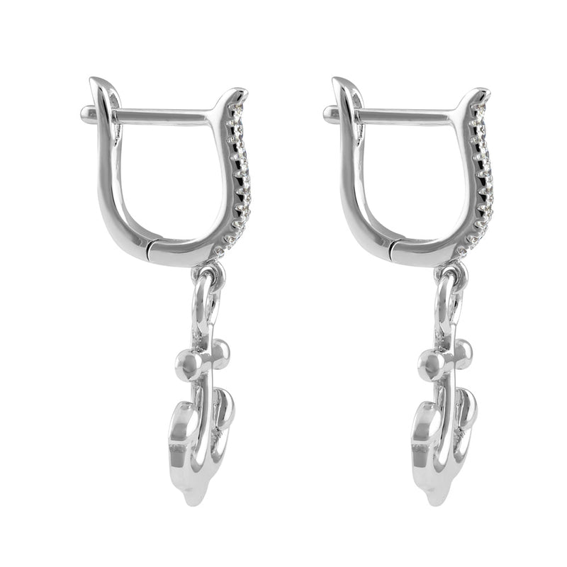 Sterling Silver Dangling Hoop Anchor CZ Earrings