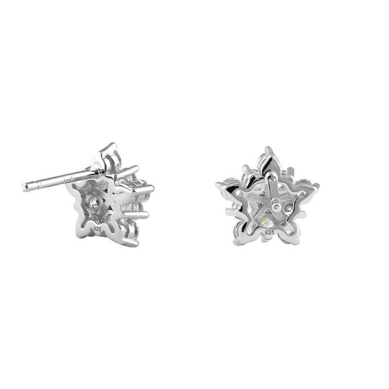 Sterling Silver Flower Star CZ Earrings