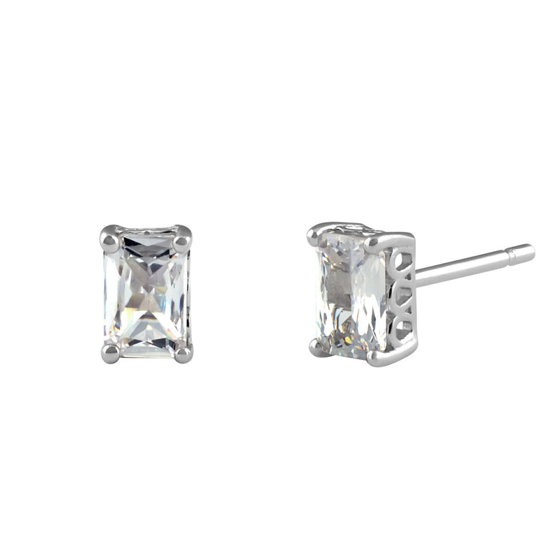 Sterling Silver Emerald Cut CZ Earrings