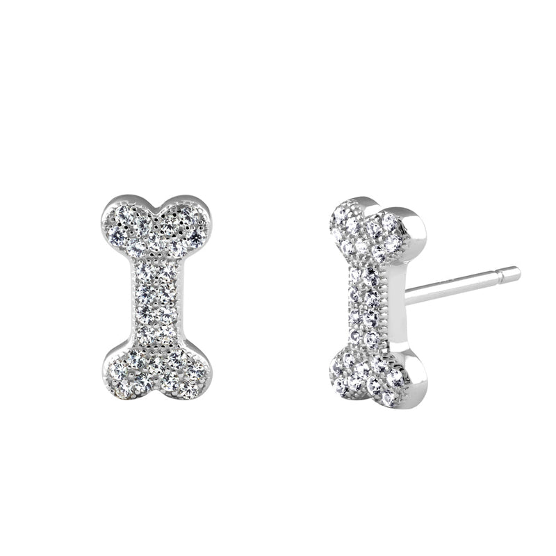 Sterling Silver Dog Bone CZ Earrings