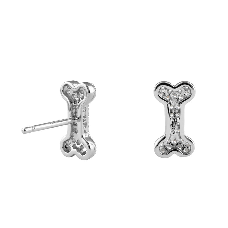 Sterling Silver Dog Bone CZ Earrings