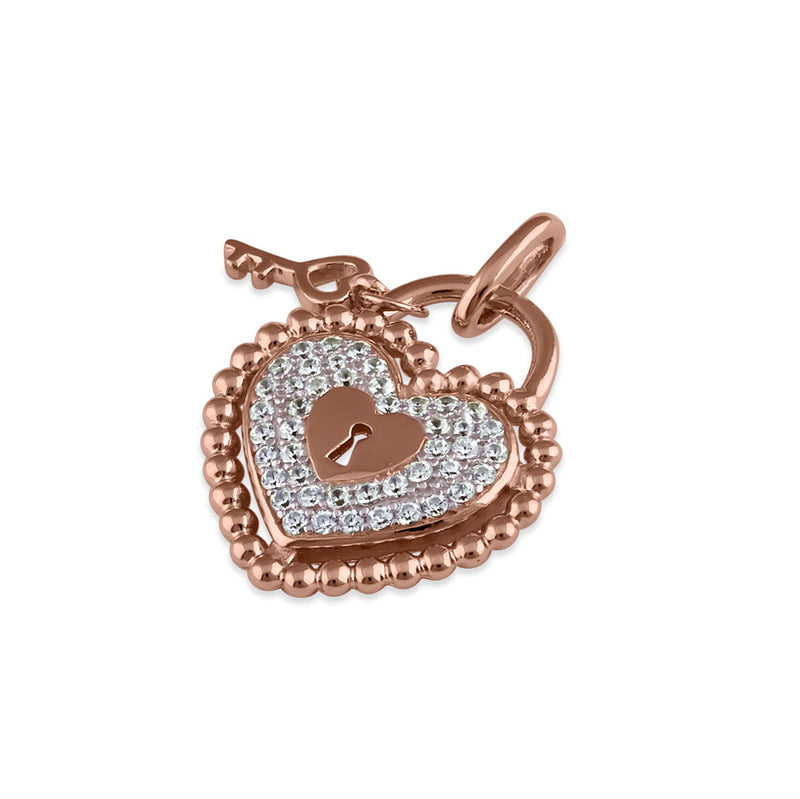 Sterling Silver Rose Gold Heart and Lock CZ Pendant