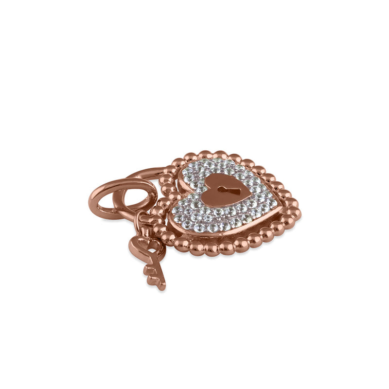 Sterling Silver Rose Gold Heart and Lock CZ Pendant