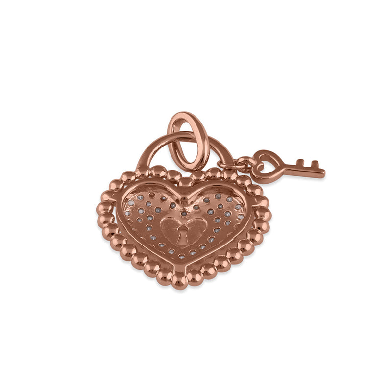 Sterling Silver Rose Gold Heart and Lock CZ Pendant