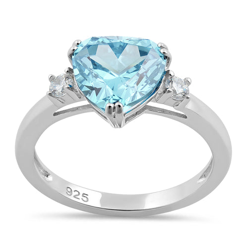 Sterling Silver Trillion Cut Aqua Blue CZ Ring