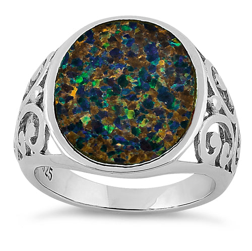 Sterling Silver Extravagant Green-Black Lab Opal Ring