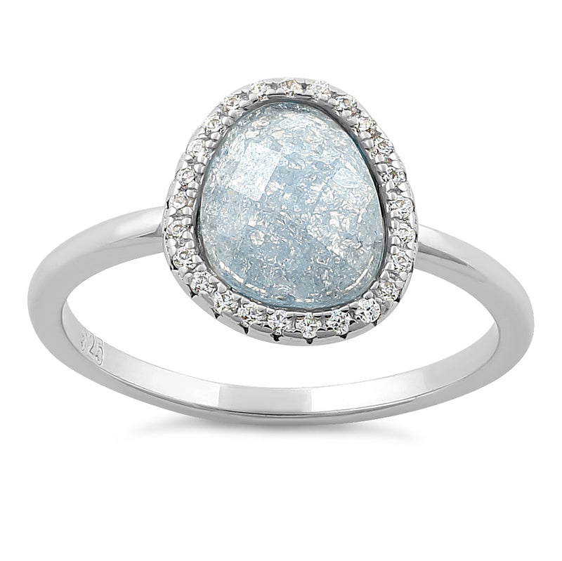 Sterling Silver Offset Oval Sky Blue Ice Galaxy CZ Ring