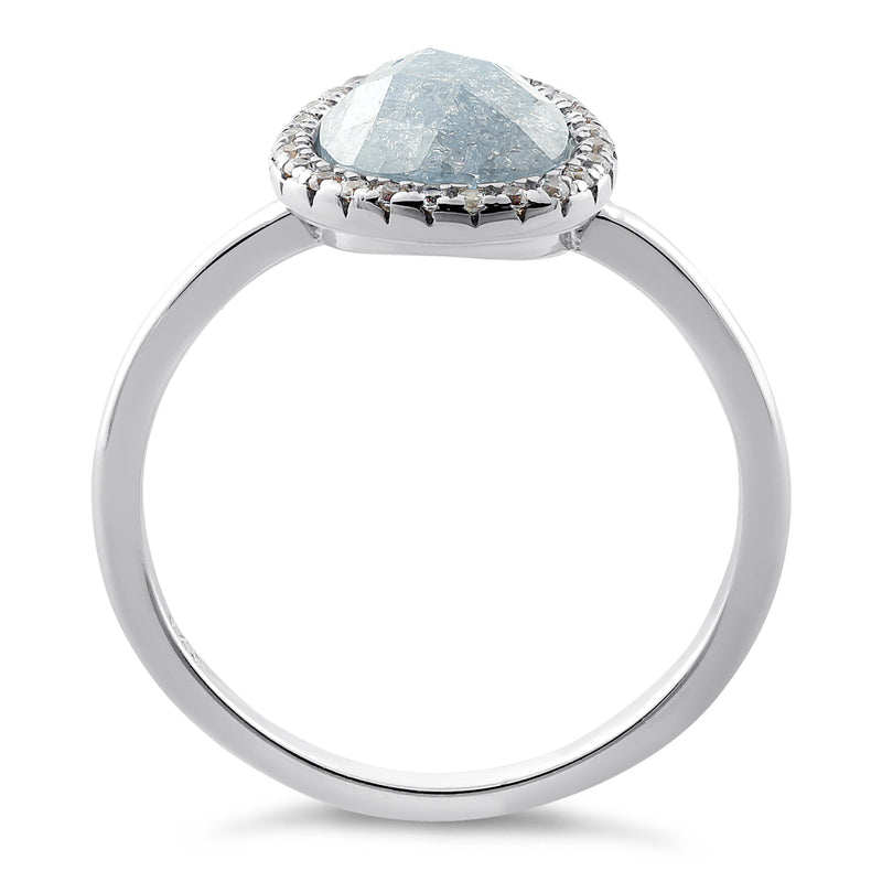 Sterling Silver Offset Oval Sky Blue Ice Galaxy CZ Ring