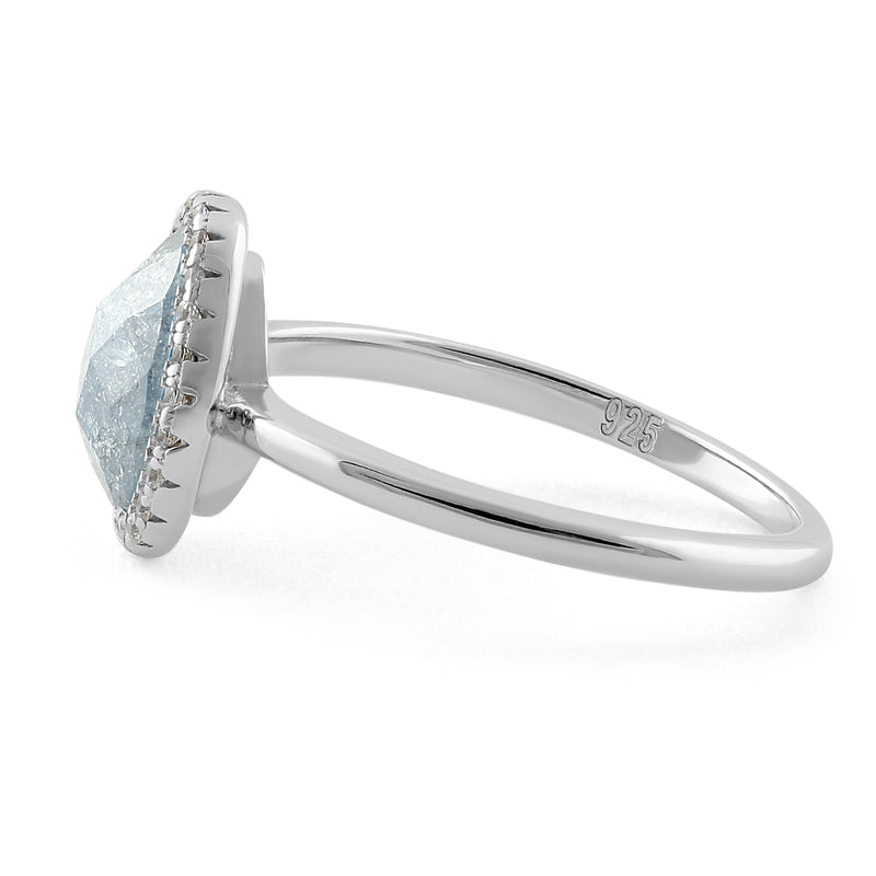 Sterling Silver Offset Oval Sky Blue Ice Galaxy CZ Ring