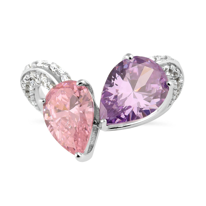 Sterling Silver Dreamy Pink and Lavender Pear CZ Ring