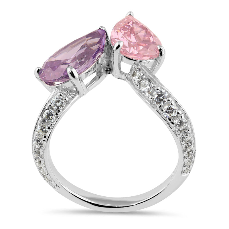 Sterling Silver Dreamy Pink and Lavender Pear CZ Ring