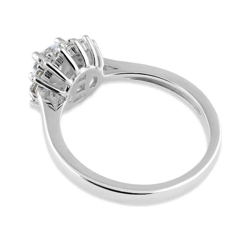 Sterling Silver Double Halo Sunflower Engagement CZ Ring