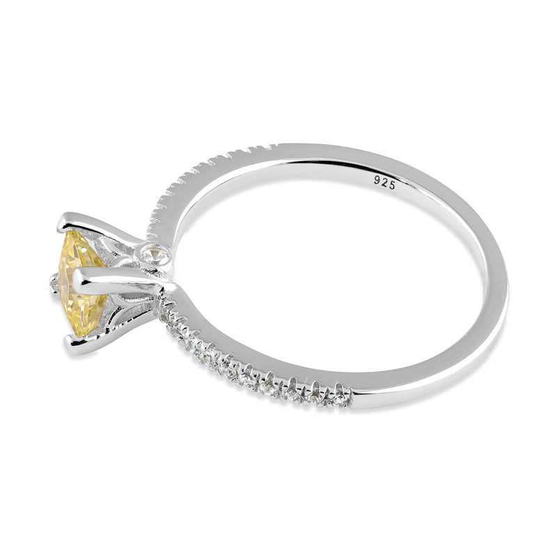 Sterling Silver Classic Princess Cut Champagne Engagement CZ Ring