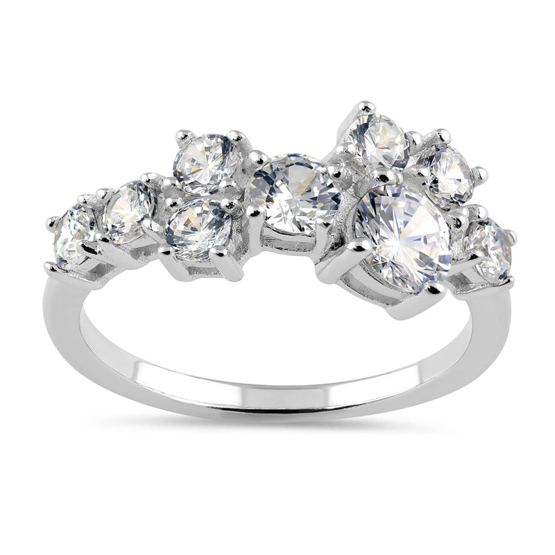 Sterling Silver Round Cut CZ Cluster Ring