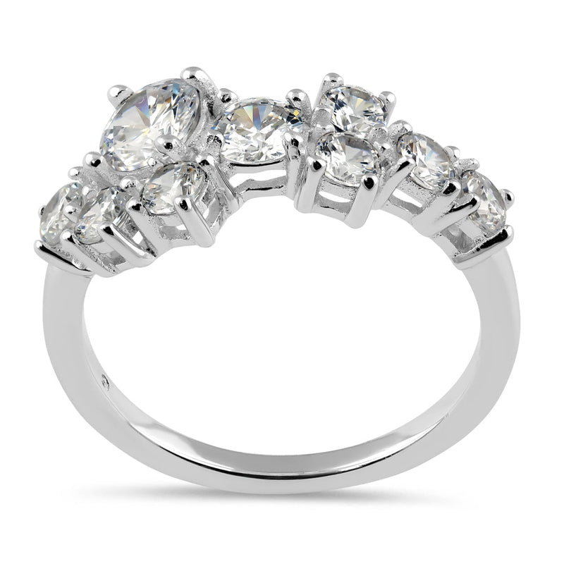 Sterling Silver Round Cut CZ Cluster Ring