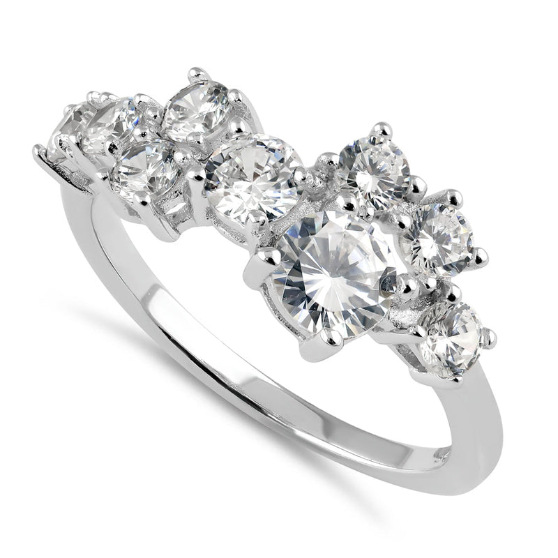 Sterling Silver Round Cut CZ Cluster Ring