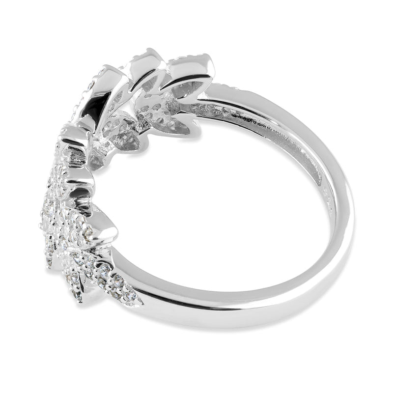 Sterling Silver Elegant Leaf CZ Ring