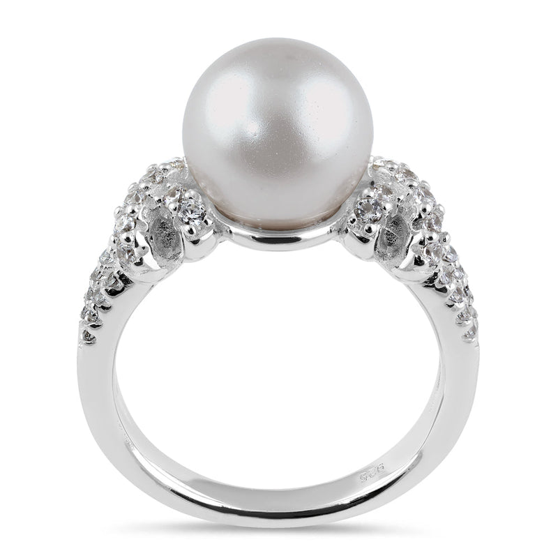 Sterling Silver Knot Shell Pearl CZ Engagement Ring