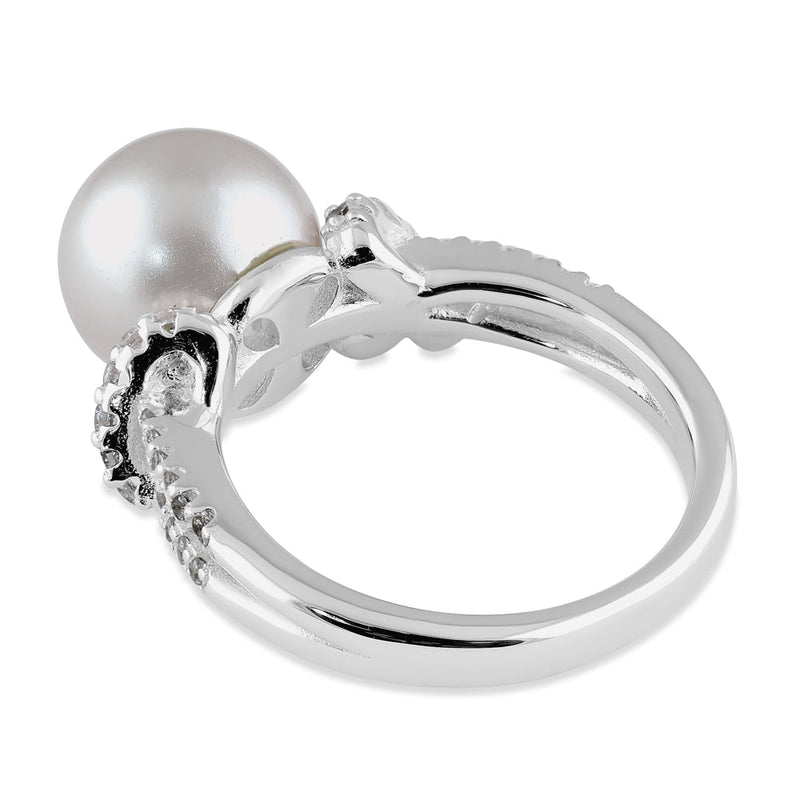 Sterling Silver Knot Shell Pearl CZ Engagement Ring