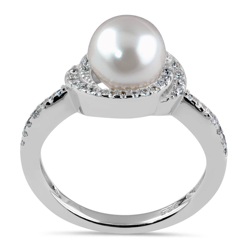 Sterling Silver Spiral Shell Pearl CZ Engagement Ring