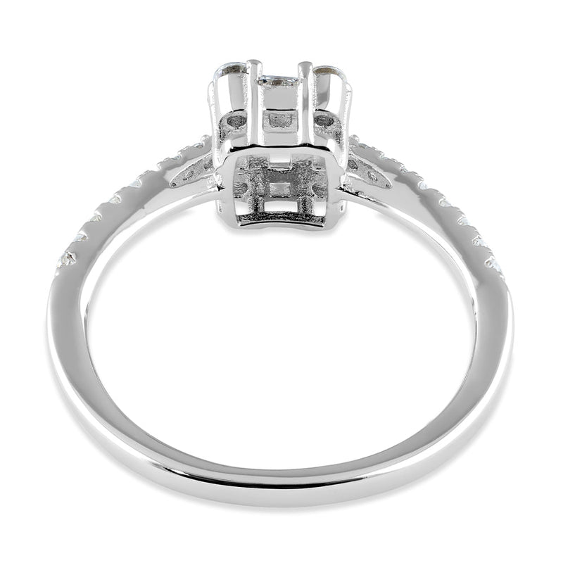 Sterling Silver Baguette Princess & Round Cut CZ Engagement Ring