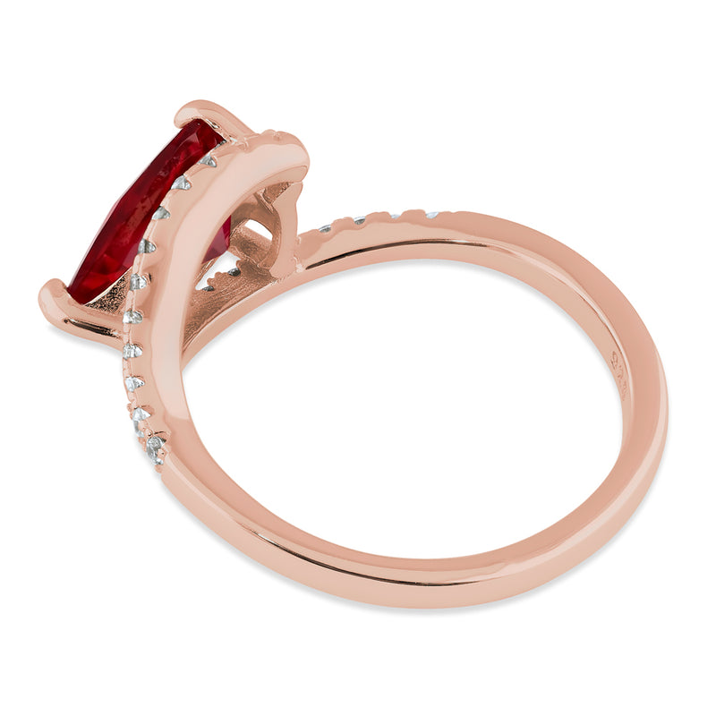 Sterling Silver Rose Gold Plated Ruby Pear CZ Ring