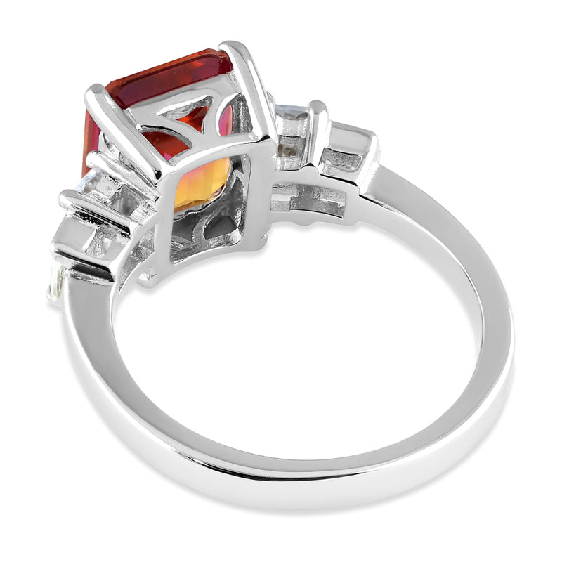 Sterling Silver Unique Padparadscha Sapphire Emerald CZ Ring