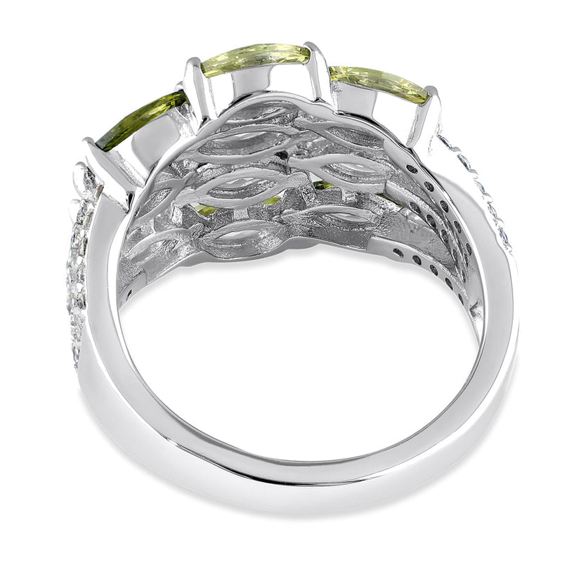 Sterling Silver Marquise Light and Dark Peridot CZ Cluster Ring