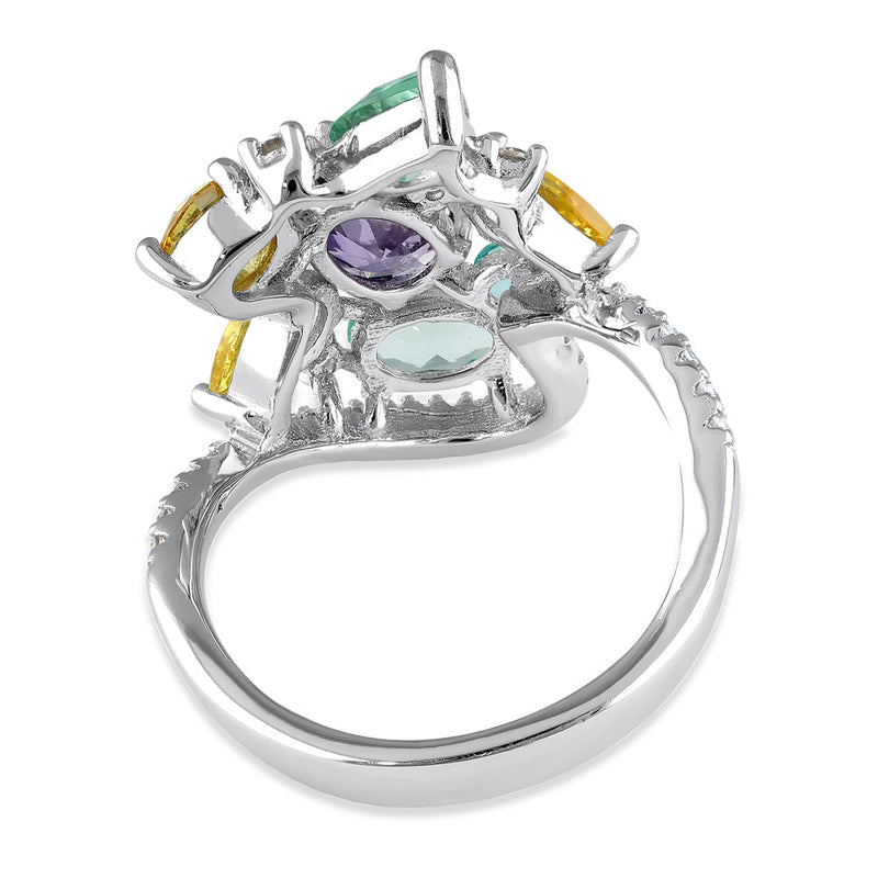 Sterling Silver Extravagant Colorful CZ Cluster Ring