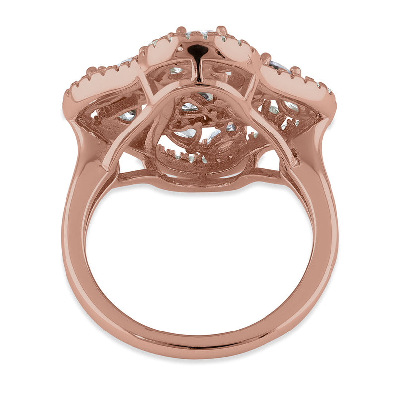 Sterling Silver Rose Gold Plated Pink and Lavender CZ Clover Cluster Ring