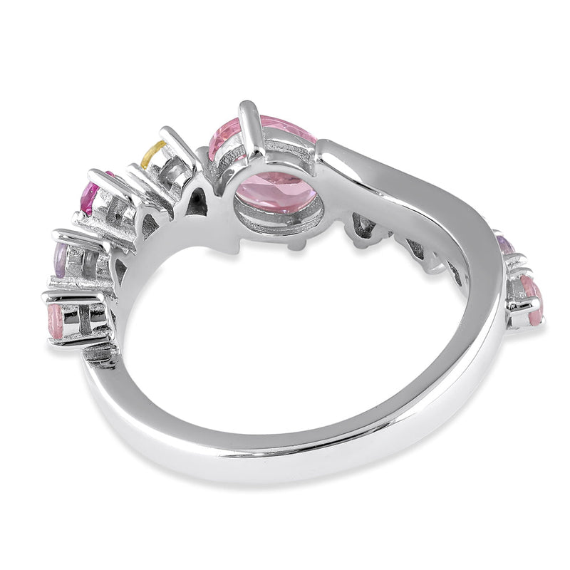 Sterling Silver Half Eternity Pink and Yellow CZ Curved Ring