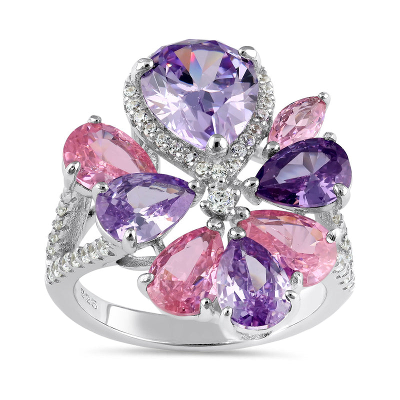 Sterling Silver Pink and Lavender CZ Cluster Ring