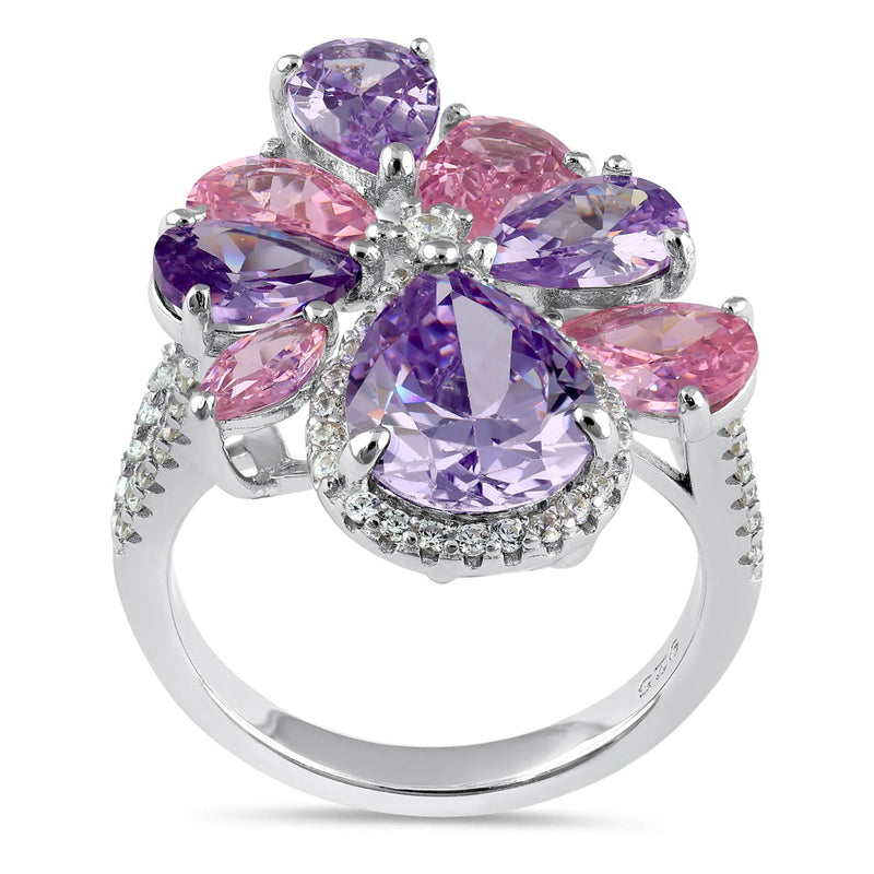 Sterling Silver Pink and Lavender CZ Cluster Ring