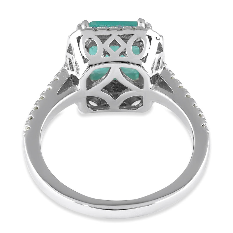 Sterling Silver Teal Square Cut Crackled CZ Halo Ring