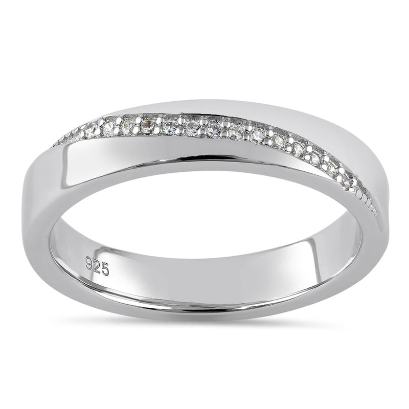 Sterling Silver 4mm CZ Line Wedding Band Ring