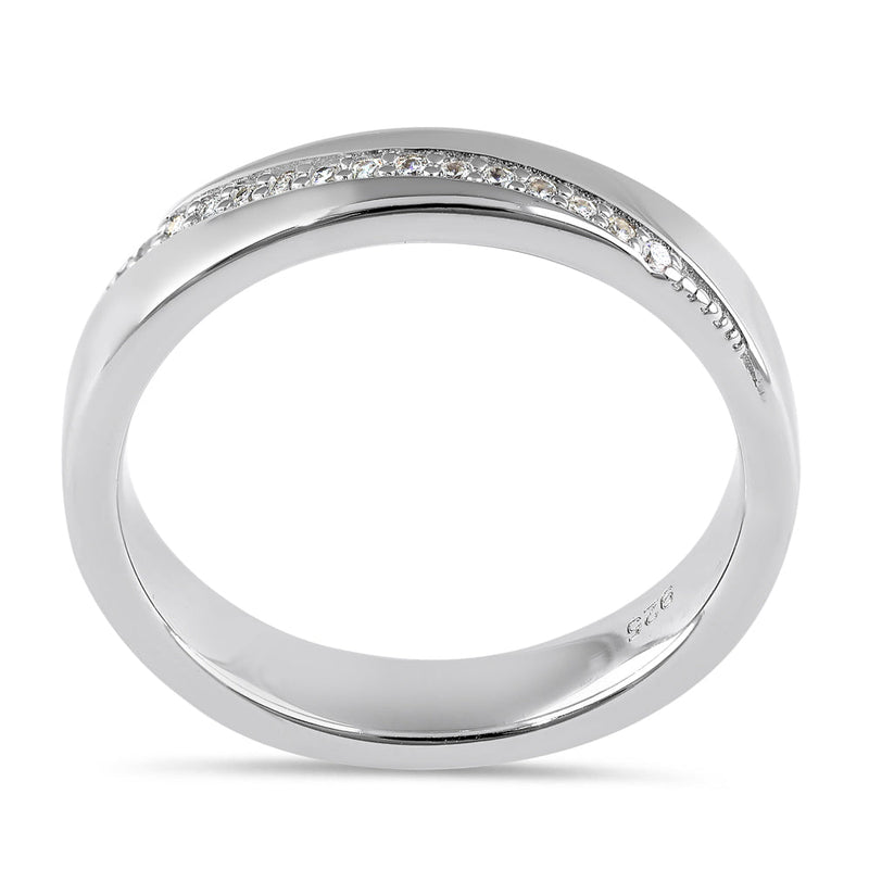 Sterling Silver 4mm CZ Line Wedding Band Ring