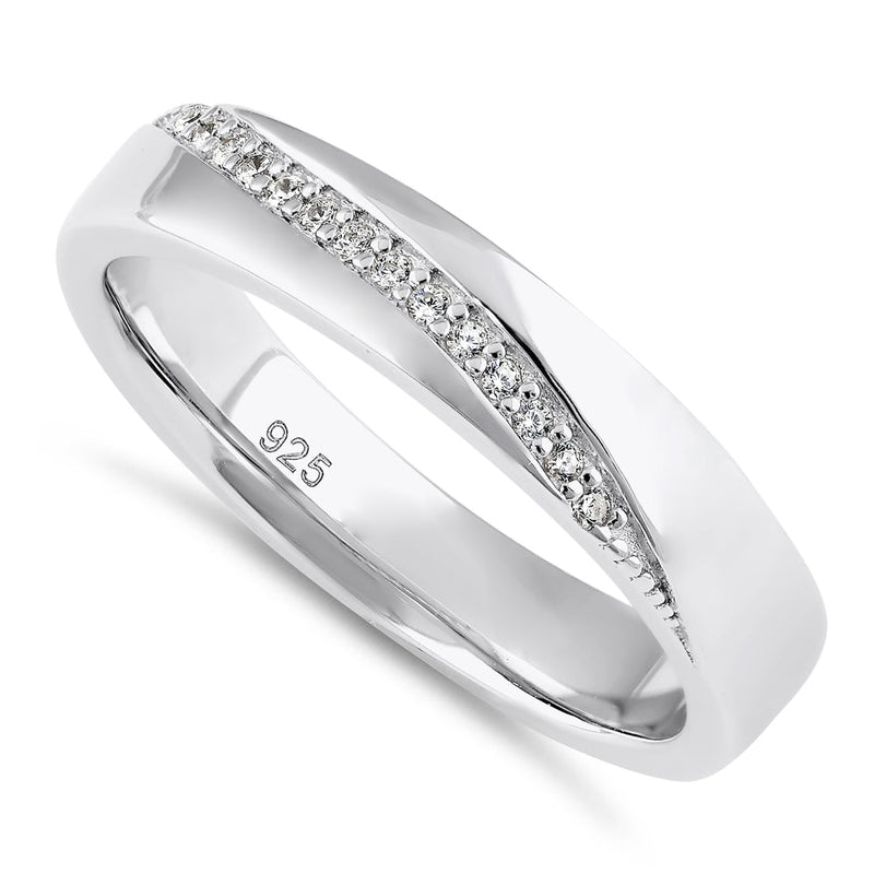 Sterling Silver 4mm CZ Line Wedding Band Ring