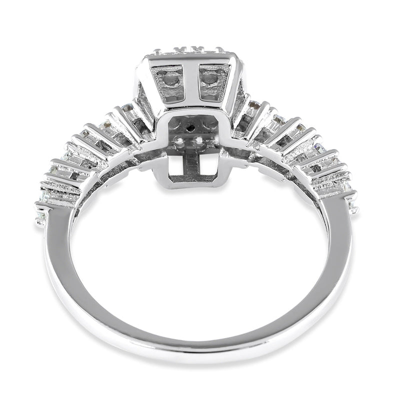 Sterling Silver Rectangle CZ Halo Cluster Ring