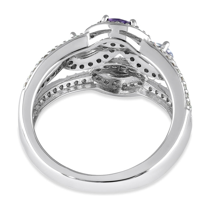 Sterling Silver Two-Tone Amethyst Clover CZ Ring