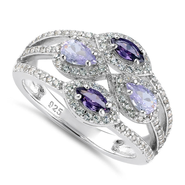 Sterling Silver Two-Tone Amethyst Clover CZ Ring