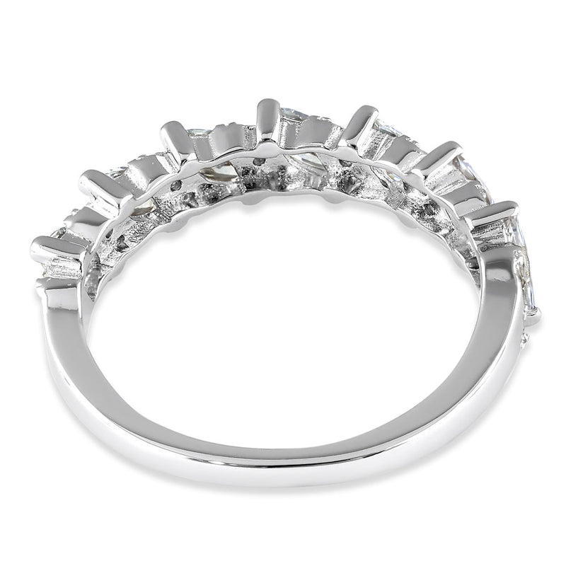 Sterling Silver Half Eternity Marquize and Round CZ Wedding Band Ring