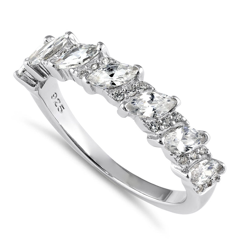 Sterling Silver Half Eternity Marquize and Round CZ Wedding Band Ring