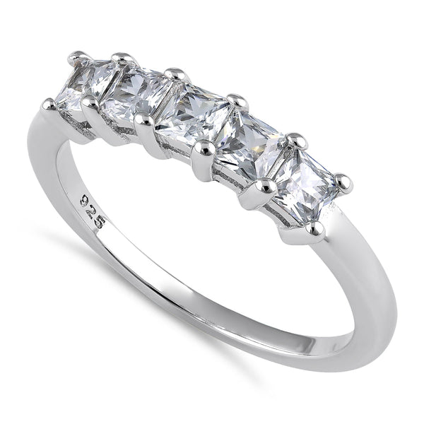 Sterling Silver Quintuple Princess Cut CZ Ring