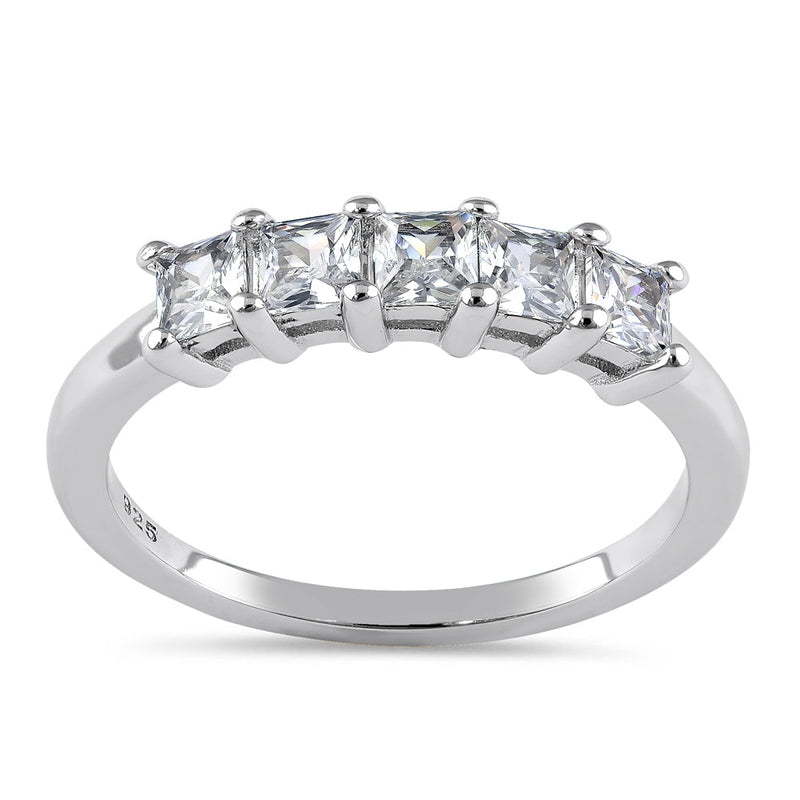 Sterling Silver Quintuple Princess Cut CZ Ring