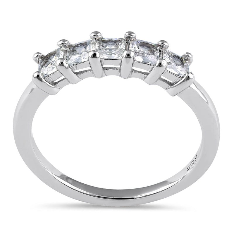 Sterling Silver Quintuple Princess Cut CZ Ring